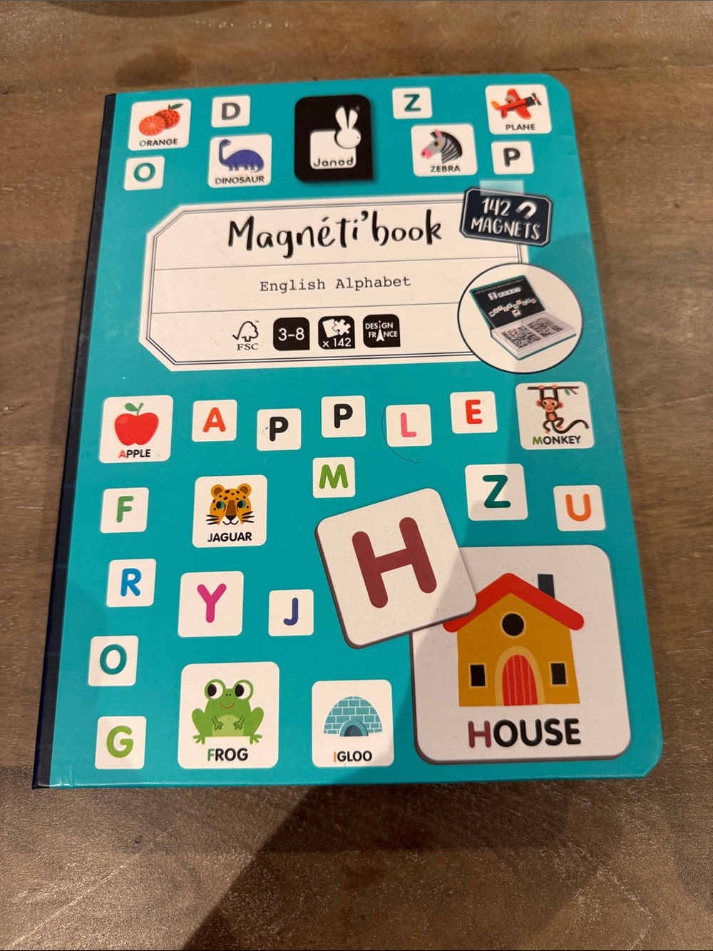 Janod Magnetic Alphabet - Teal Magnetic Learning Book for Kids